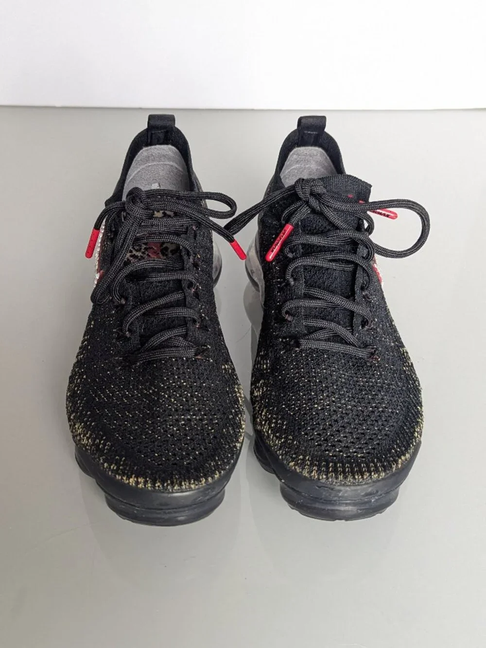 Nike Air VaporMax Flyknit 2 Black Cheetah Print Size 7.5 Custom Rhinestone Logo